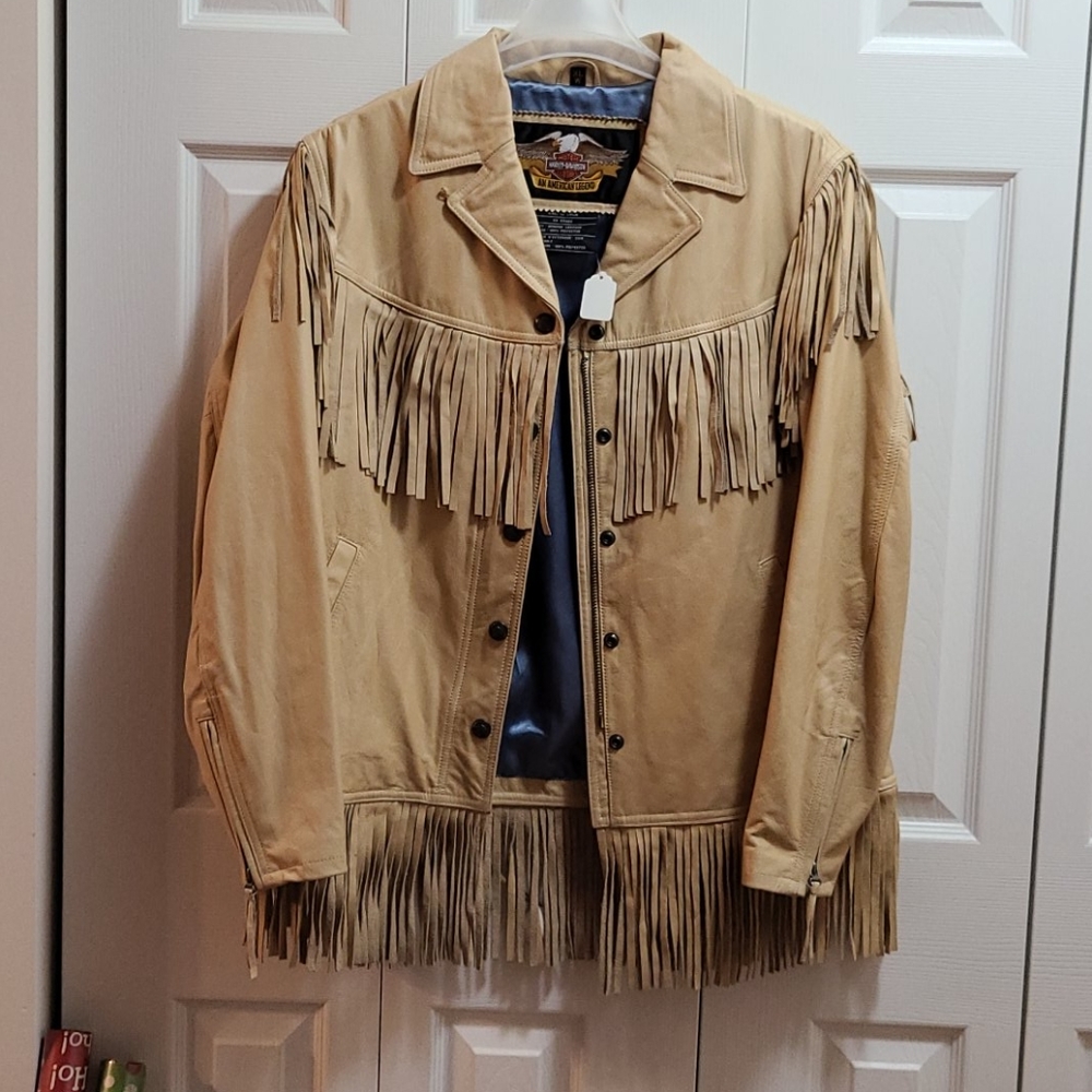 Harley Davidson leather fringed jacket women's XL